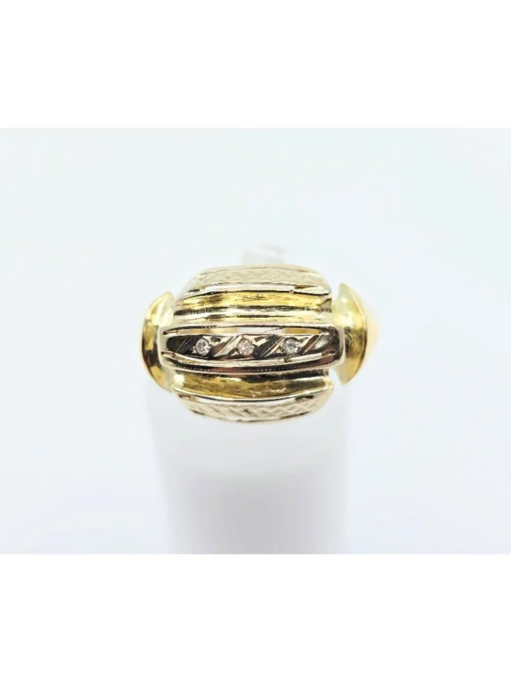 14K Karat Solid Two Tone Multi Color Gold Designer Diamond Wide Ring - Size 7.50